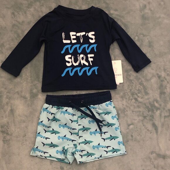 Adventurewear 360 BABY BOY 2PC SWIM SET 9 Months Blue‎ Green Trunks & Top - Picture 1 of 5